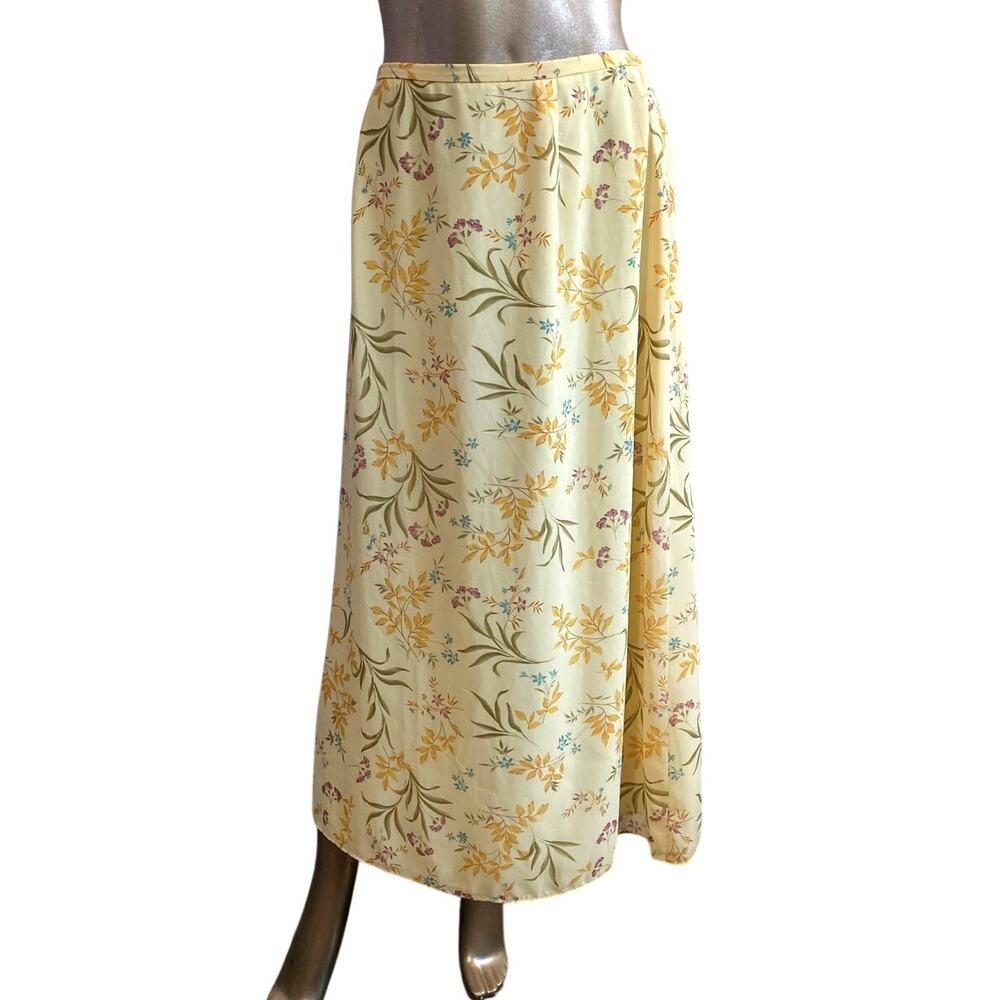 Joan Leslie Petite Vintage Floral Skirt Size 16P Yellow Chiffon Lined 90s